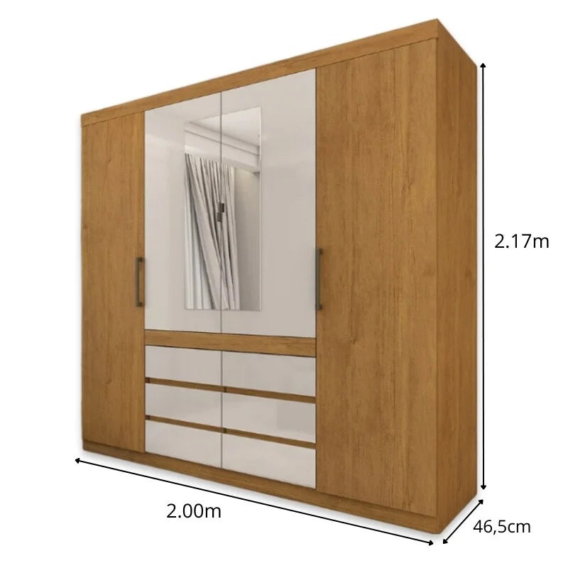 Guarda-Roupa Império Larg. 2.00m Cinamomo/Off 4 Portas 6 Gavetas com Espelho – Carioca