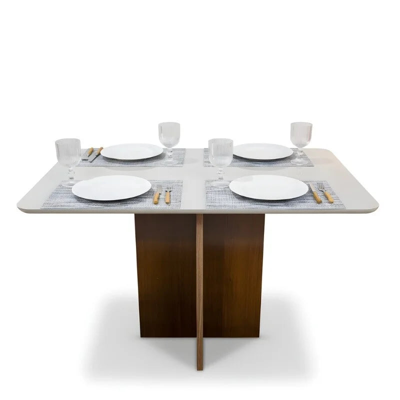 Mesa de Jantar Moscou 120×80 Vidro Off/Base Cinamomo – Minas Plac