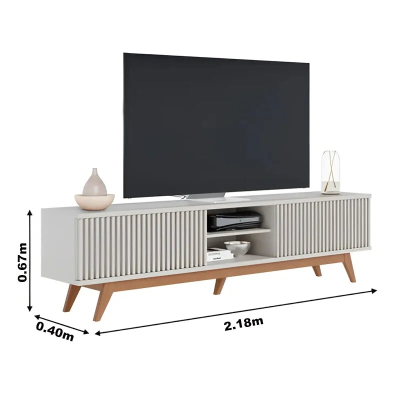 Rack Bancada Fortaleza C/Detalhe Ripado Larg. 2.18m Off White Para TV’s até 75 Polegadas – Colibri