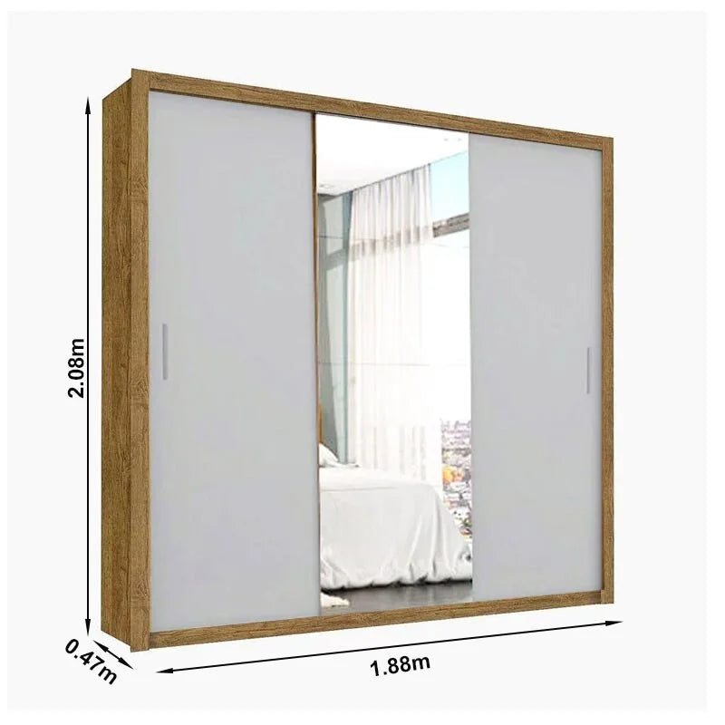 Guarda-roupa Casal Veneza Cinamomo/Off 3 Portas 4 Gavetas C/ 1 Espelho Larg. 1.88m – Carioca