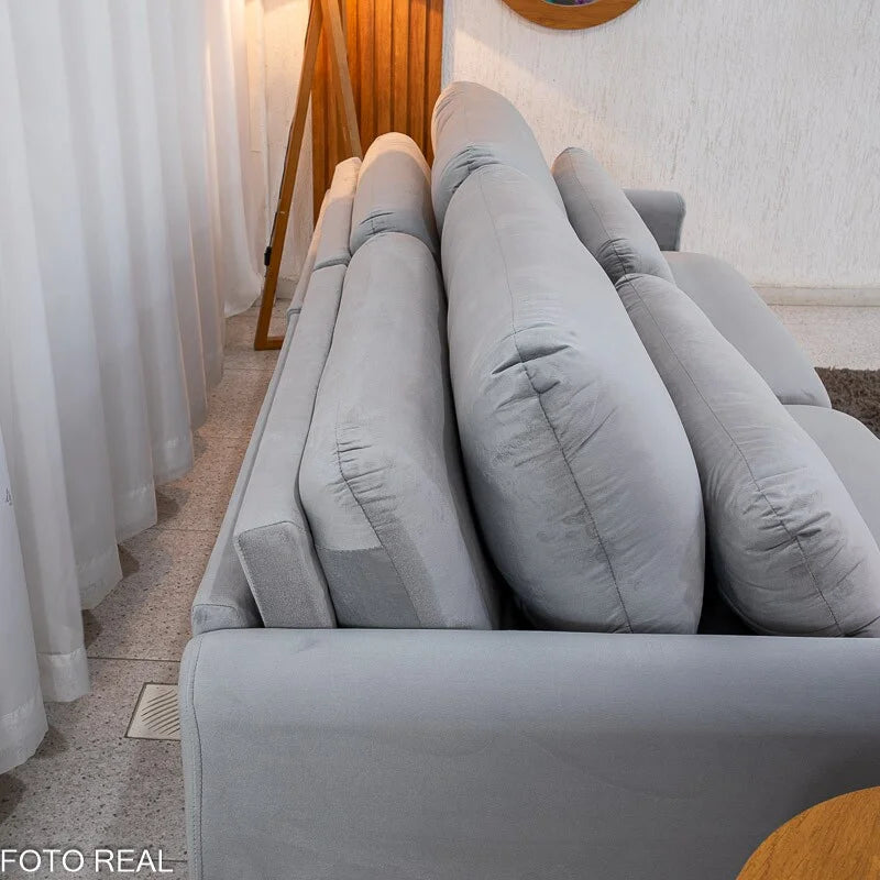 Sofá Retrátil Amaranto Premium 2.30m Veludo Prata – Sem Caixa