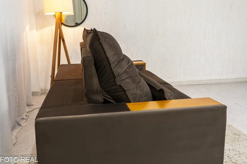 Sofá Retrátil Reclinável Gênova 2.30m Veludo Marrom 815 – Molas Ensacadas