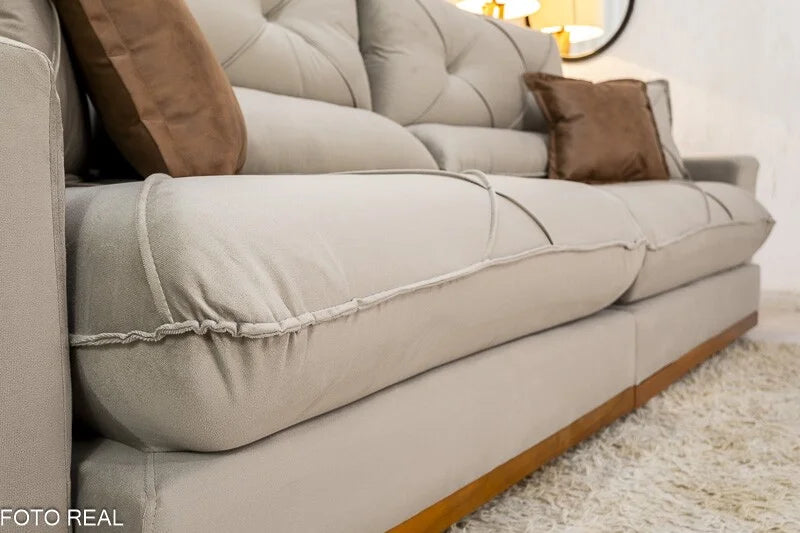 Sofá Retrátil Reclinável Gran Bello 2.90m Veludo Capuccino 02 – Molas Ensacadas