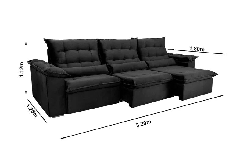 Sofá Retrátil Reclinável Emanuelly 3.20m Veludo Azul 03 – D28 Soft
