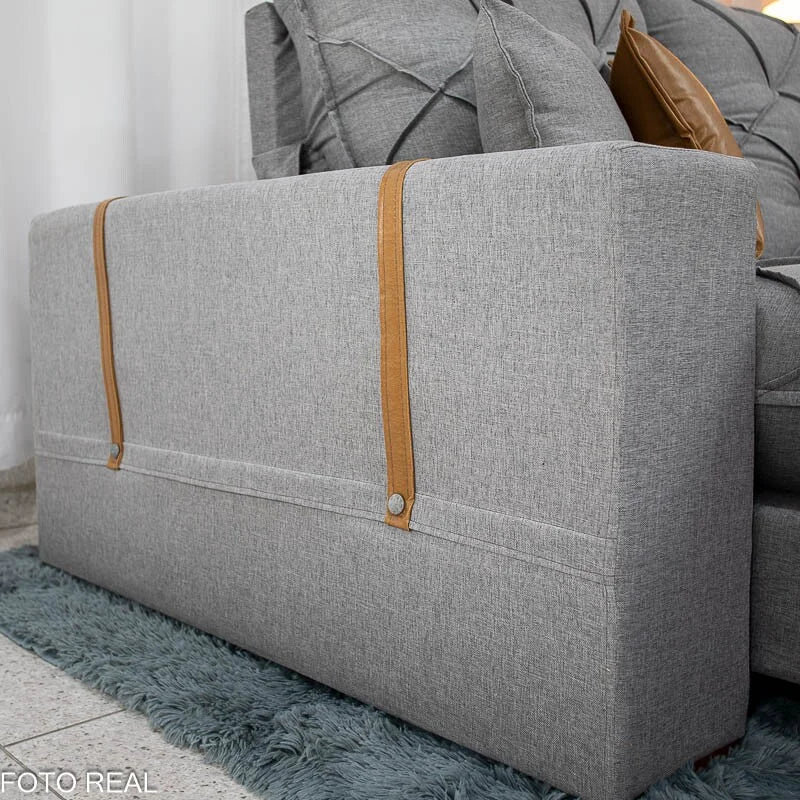 Sofá Retrátil Reclinável Malibu 2.50m Linho Cinza 1008 – D33 e Molas Ensacadas