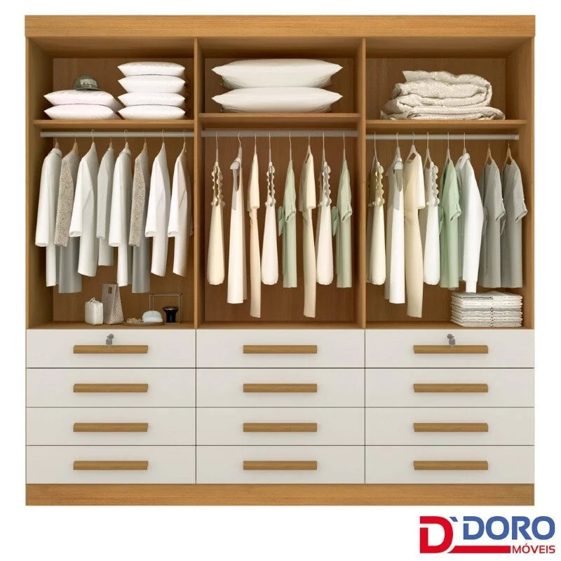 Guarda-Roupa Casal Mônaco 6 Portas 12 Gavetas Cinamomo Larg. 2.40m D Doro