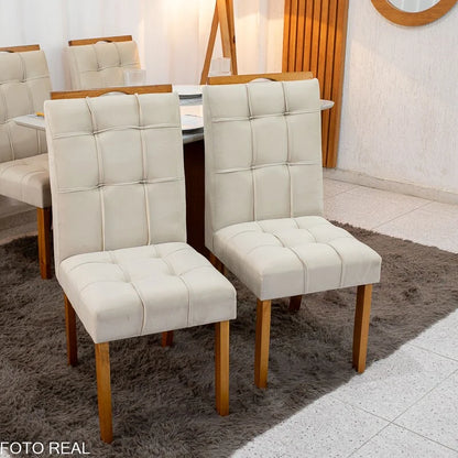 Mesa de Jantar Moscou 120×80 Cinamomo/Vidro Off + 4 Cad. Londres Veludo Avelã Madeira Maciça Minas Plac – Entregue Montada