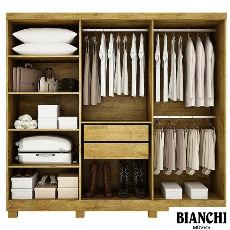 Guarda-roupa Casal Sergipe Nature/Off 6 Portas C/ Pés 100% MDF Larg. 1.80m – Bianchi