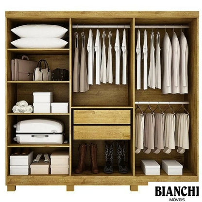 Guarda-roupa Casal Sergipe Nature/Off 6 Portas C/ Pés 100% MDF Larg. 1.80m – Bianchi