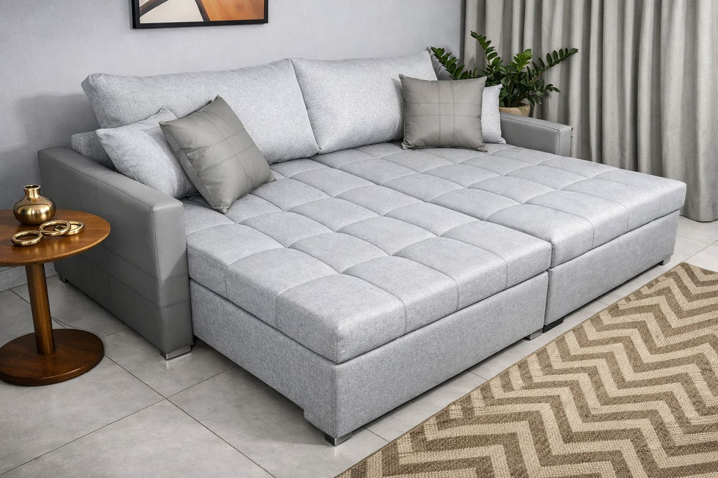 Sofá Retrátil Reclinável Mônaco 2.00m Linho – D33, Molas e Vira Cama