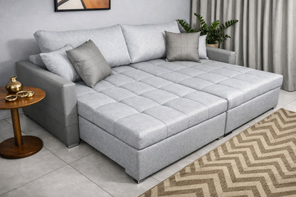 Sofá Retrátil Reclinável Mônaco 2.00m Linho – D33, Molas e Vira Cama