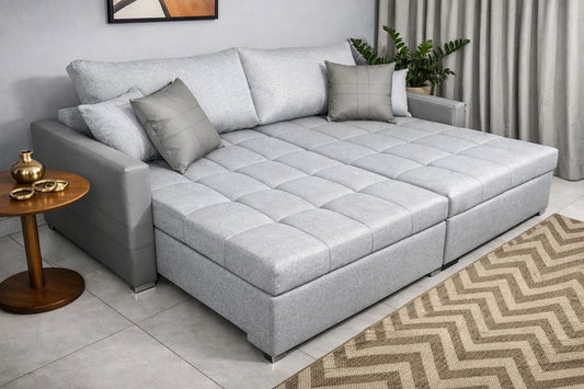 Sofá Retrátil Reclinável Mônaco 2.00m Linho – D33, Molas e Vira Cama