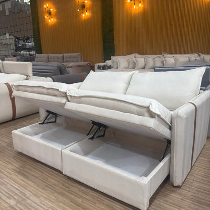 Sofá Cama Caixa Zero Isabelle C/Baú 1.80M - Bege/Cinza