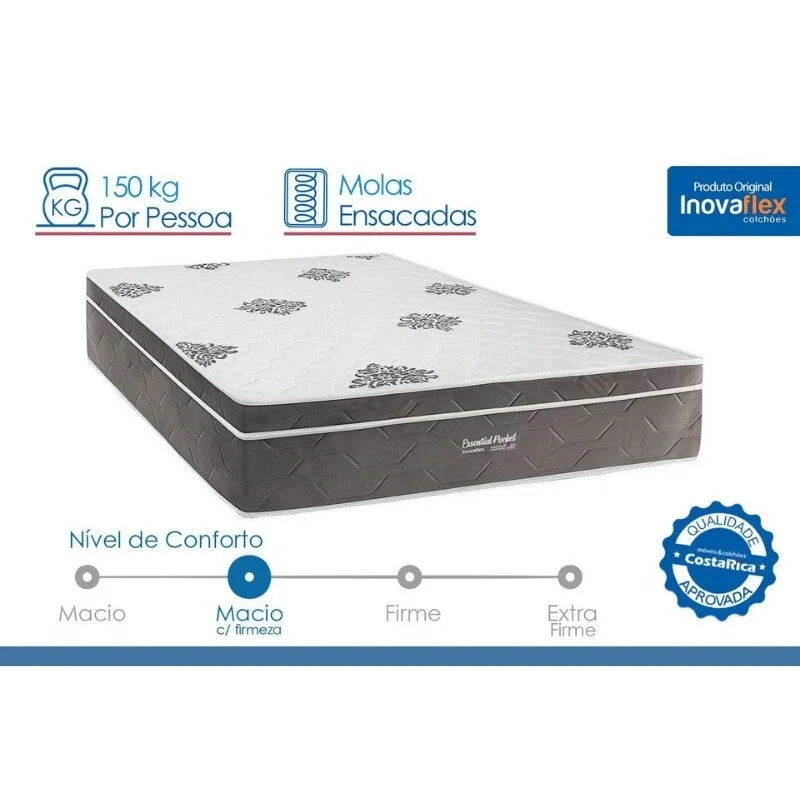 Colchão Casal Essential 138x188x30 Molas Ensacadas Pocket – Inovaflex | Suporta até 250kg