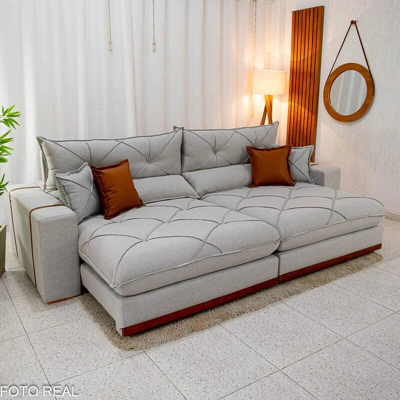 Sofá Retrátil Reclinável Gran Bello 2.90m Linho Cinza 31 – Molas Ensacadas