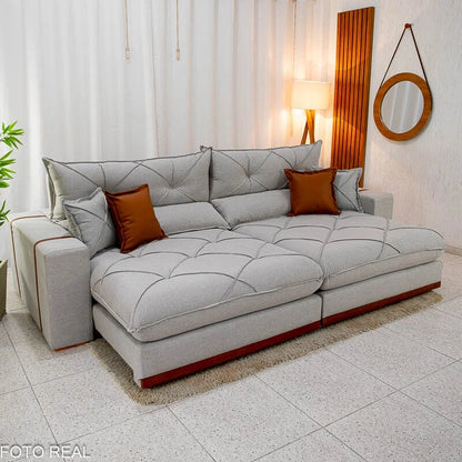 Sofá Retrátil Reclinável Gran Bello 2.90m Linho Cinza 31 – Molas Ensacadas