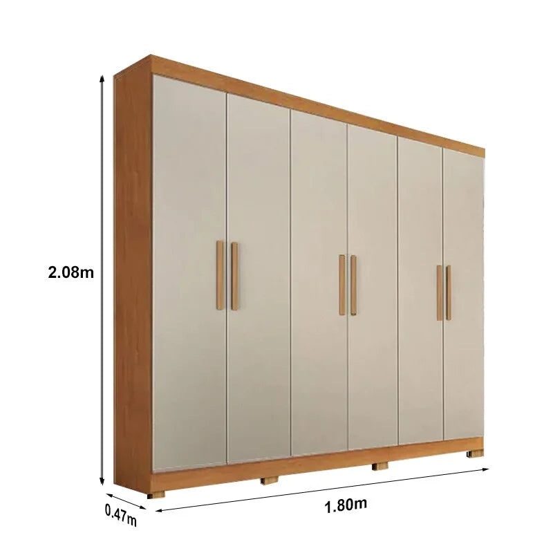 Guarda-roupa Casal Sergipe Nature/Off 6 Portas C/ Pés 100% MDF Larg. 1.80m – Bianchi