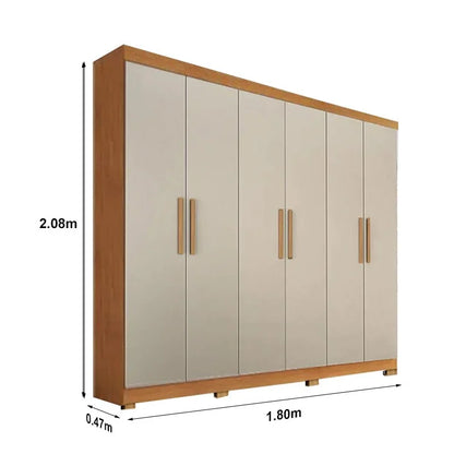 Guarda-roupa Casal Sergipe Nature/Off 6 Portas C/ Pés 100% MDF Larg. 1.80m – Bianchi