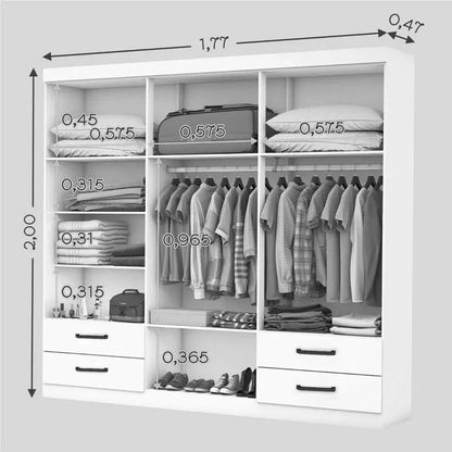 Guarda-roupa Casal Hercules 6 Portas com Espelho Cinamomo/Off Larg. 1.77m Com Pés Carioca