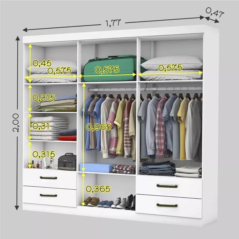Guarda-roupa Casal Hercules Branco 6 Portas 4 Gavetas C/ Espelho e Pés Larg. 1.77m – Carioca