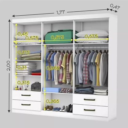 Guarda-roupa Casal Hercules Branco 6 Portas 4 Gavetas C/ Espelho e Pés Larg. 1.77m – Carioca