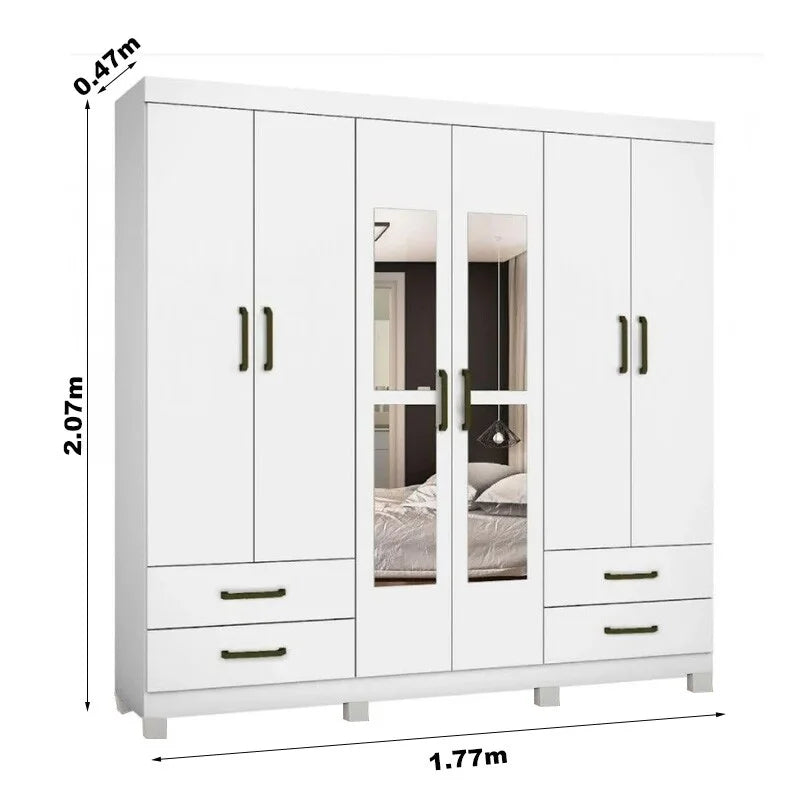 Guarda-roupa Casal Hercules Branco 6 Portas 4 Gavetas C/ Espelho e Pés Larg. 1.77m – Carioca