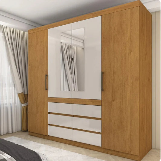 Guarda-Roupa Império Larg. 2.00m Cinamomo/Off 4 Portas 6 Gavetas com Espelho – Carioca