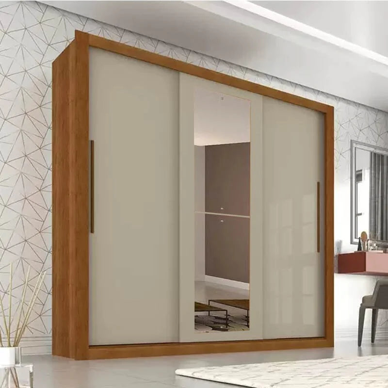 Guarda-roupa Casal New Panamá Cinamomo/Off 3 Portas 4 Gavetas C/ 1 Espelho Larg. 1.85m – Sallêto