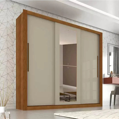 Guarda-roupa Casal New Panamá Cinamomo/Off 3 Portas 4 Gavetas C/ 1 Espelho Larg. 1.85m – Sallêto