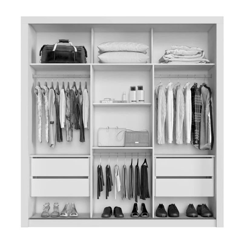 Guarda-roupa Casal New Panamá Cinamomo/Off 3 Portas 4 Gavetas C/ 1 Espelho Larg. 1.85m – Sallêto