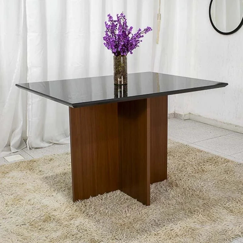 Mesa Jantar Helo 120×90 Tampo Vidro Preto/Base Mel – Poliman