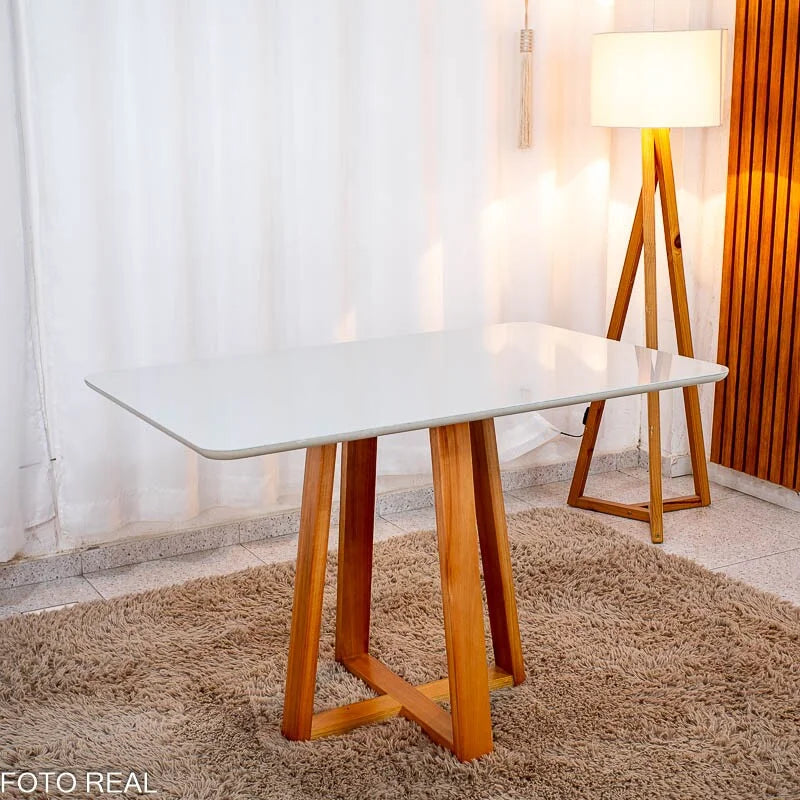 Mesa de Jantar Bali 120×80 Vidro Off/Base Madeira Minas Plac – Entregue Montada