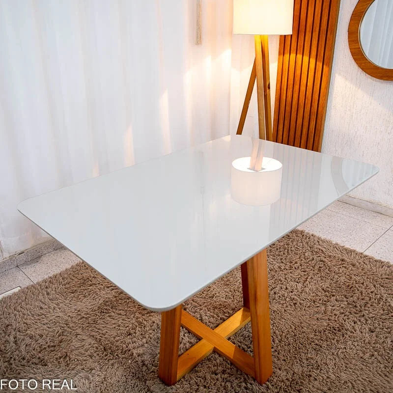 Mesa de Jantar Bali 120×80 Vidro Off/Base Madeira Minas Plac – Entregue Montada