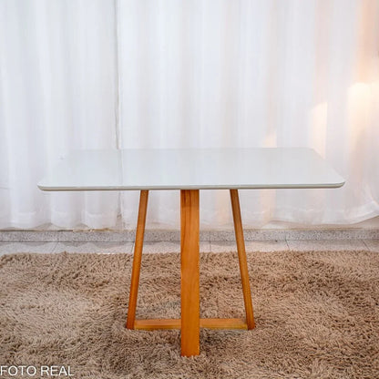 Mesa de Jantar Bali 120×80 Vidro Off/Base Madeira Minas Plac – Entregue Montada