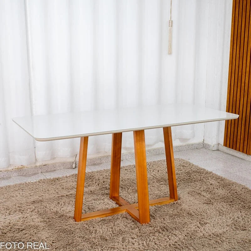 Mesa de Jantar Bali 160×80 Vidro Off/Base Madeira + 6 Cad. Londres Veludo Prata Madeira Minas Plac – Entregue Montada
