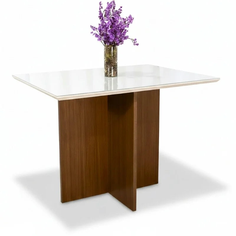 Mesa de Jantar Helo 120×90 Vidro Off/Base Mel – Poliman