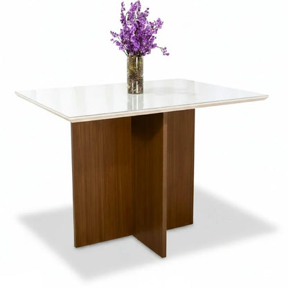 Mesa de Jantar Helo 120×90 Vidro Off/Base Mel – Poliman