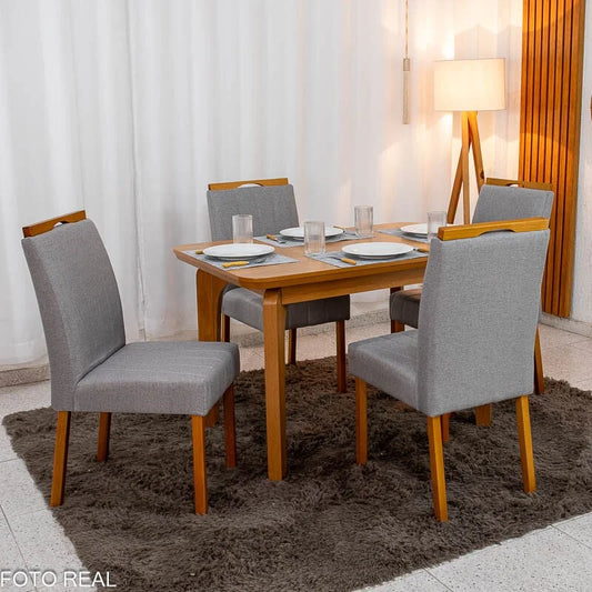 Mesa de Jantar Londrina 120×80 Cinamomo Rufato + 4 Cad. Isabela Linho Cinza 05 Madeira – KM Decor