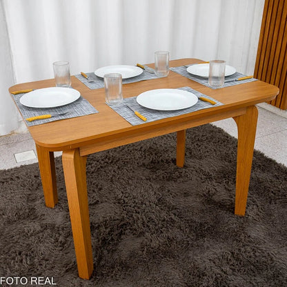 Mesa de Jantar Londrina 120×80 Cinamomo Rufato + 4 Cad. Dubai Linho Bege Madeira – Art Assento