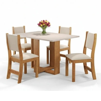 Mesa de Jantar Magic 120×80 Tampo Off Mel/Blonde + 4 cad. Sol Assento veludo Marfim – Viero