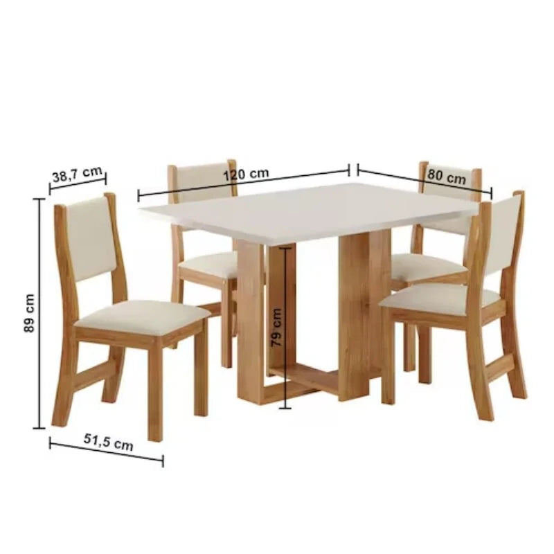 Mesa de Jantar Magic 120×80 Tampo Off Mel/Blonde + 4 cad. Sol Assento veludo Marfim – Viero