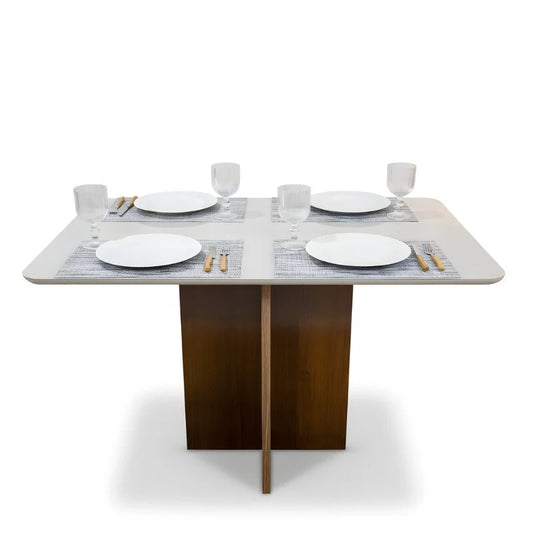 Mesa de Jantar Moscou 120×80 Vidro Off/Base Cinamomo – Minas Plac