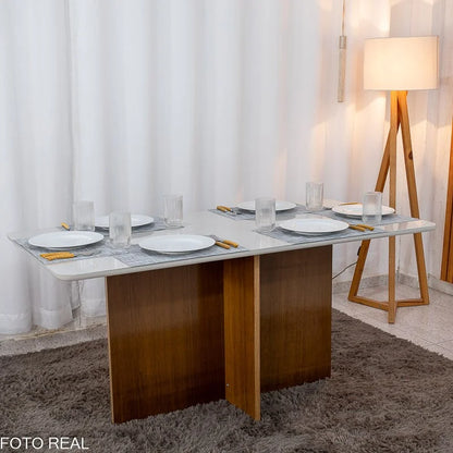 Mesa de Jantar Moscou 160×80 Vidro Off/Base Cinamomo + 6 Cad. Londres Veludo Prata Madeira Minas Plac – Entregue Montada