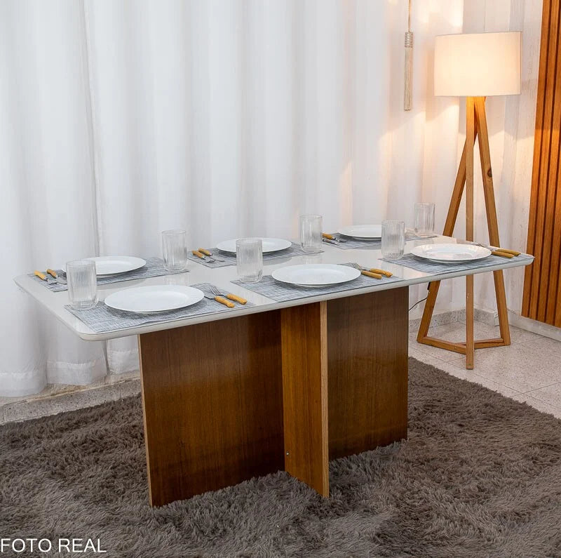 Mesa de Jantar Moscou 160×80 Vidro Off/Base Cinamomo – Minas Plac