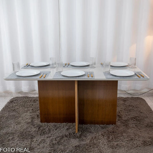 Mesa de Jantar Moscou 160×80 Vidro Off/Base Cinamomo – Minas Plac