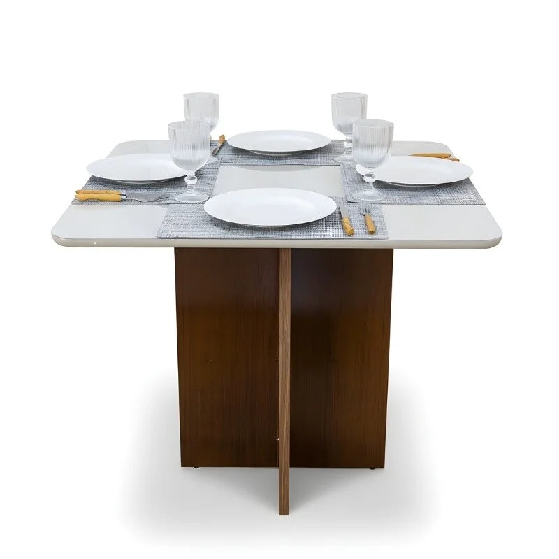 Mesa de Jantar Moscou 90×90 Vidro Off/Base Cinamomo – Minas Plac