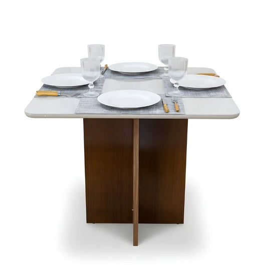 Mesa de Jantar Moscou 90×90 Vidro Off/Base Cinamomo – Minas Plac