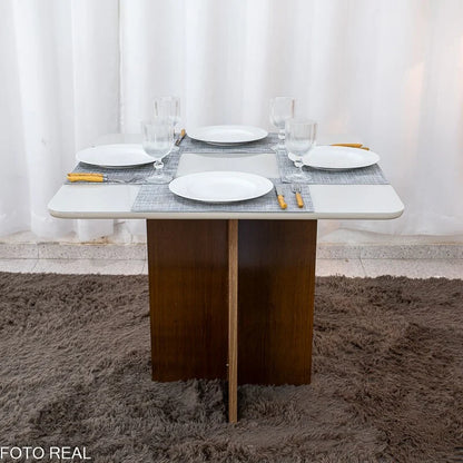 Mesa de Jantar Moscou 90×90 Vidro Off/Base Cinamomo – Minas Plac