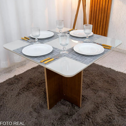 Mesa de Jantar Moscou 90×90 Vidro Off/Base Cinamomo – Minas Plac