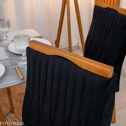Mesa de Jantar Pedro 160×80 Mel Vidro Off + 6 Cad. Genova Veludo Preto 504 Madeira Art Assento – Entregue Montada